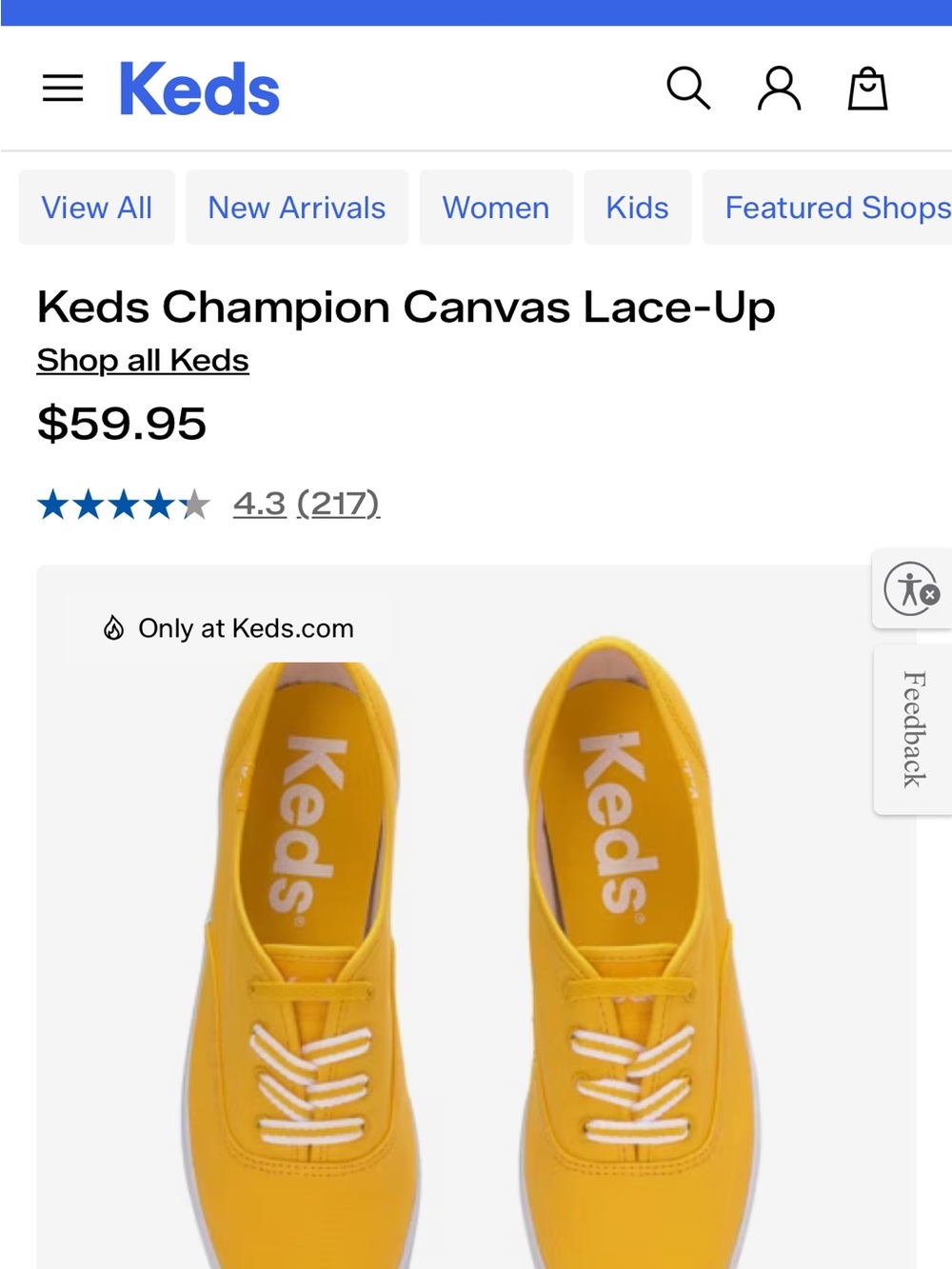 Keds Champion Canvas Lace-Up Sneakers in Yellow